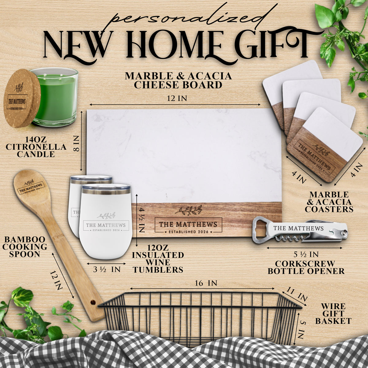 Personalized Build Your Own Marble and Acacia Realtor Closing Gift - Rectangle Stem Style