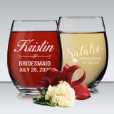 Monogrammed Personalized Stemless Wine Glasses for Bridesmaid