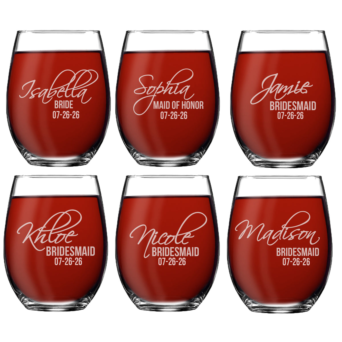 Monogrammed Personalized Stemless Wine Glasses for Bridesmaid