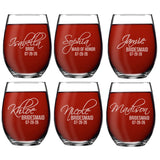 Monogrammed Personalized Stemless Wine Glasses for Bridesmaid