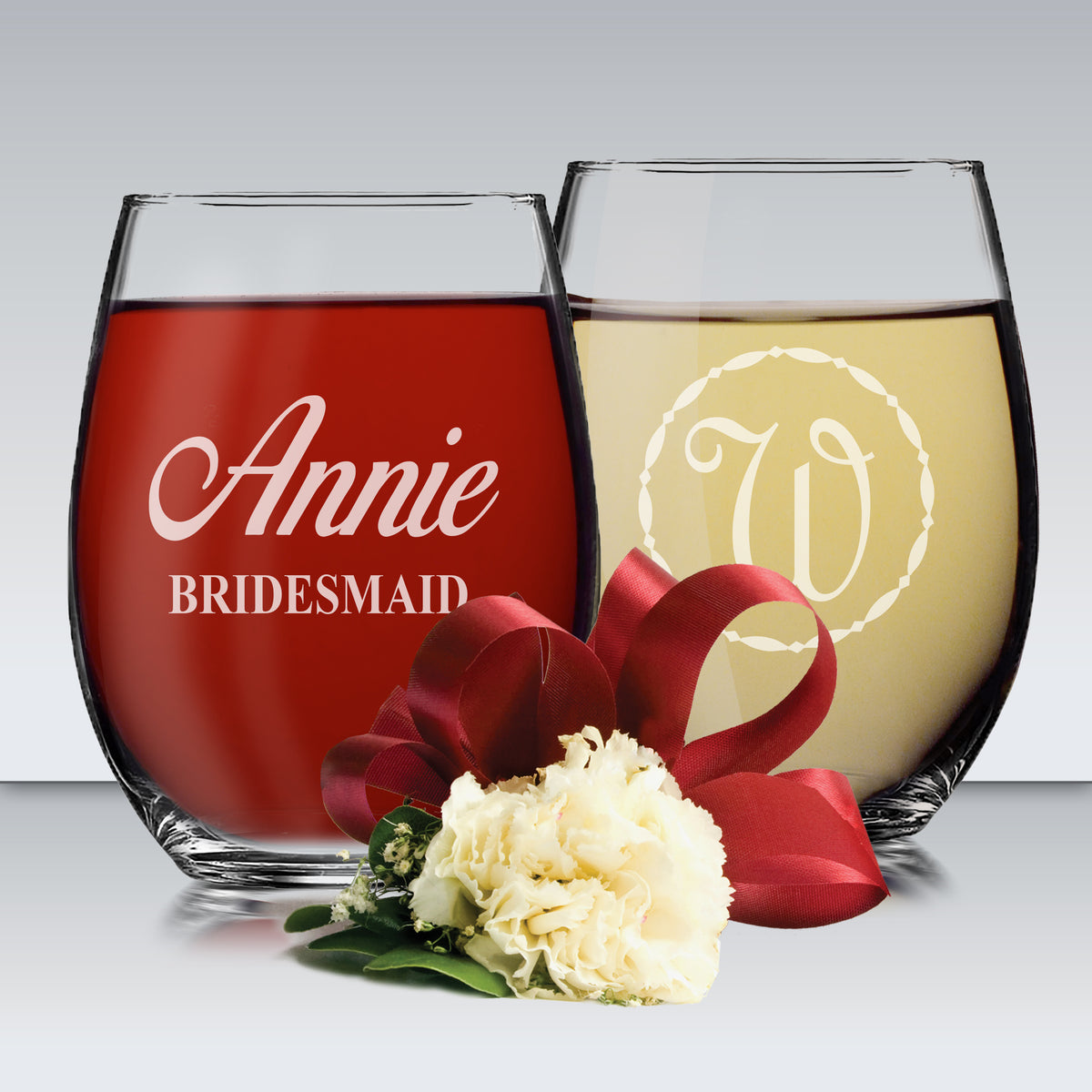 Monogrammed Personalized Stemless Wine Glasses for Bridesmaid