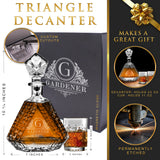 Personalized Scotch Whiskey Bourbon Glass 23 oz Decanter and 2 Glasses - Custom Engraved - Triangle Shape