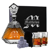 Personalized Scotch Whiskey Bourbon Glass 23 oz Decanter and 2 Glasses - Custom Engraved - Triangle Shape