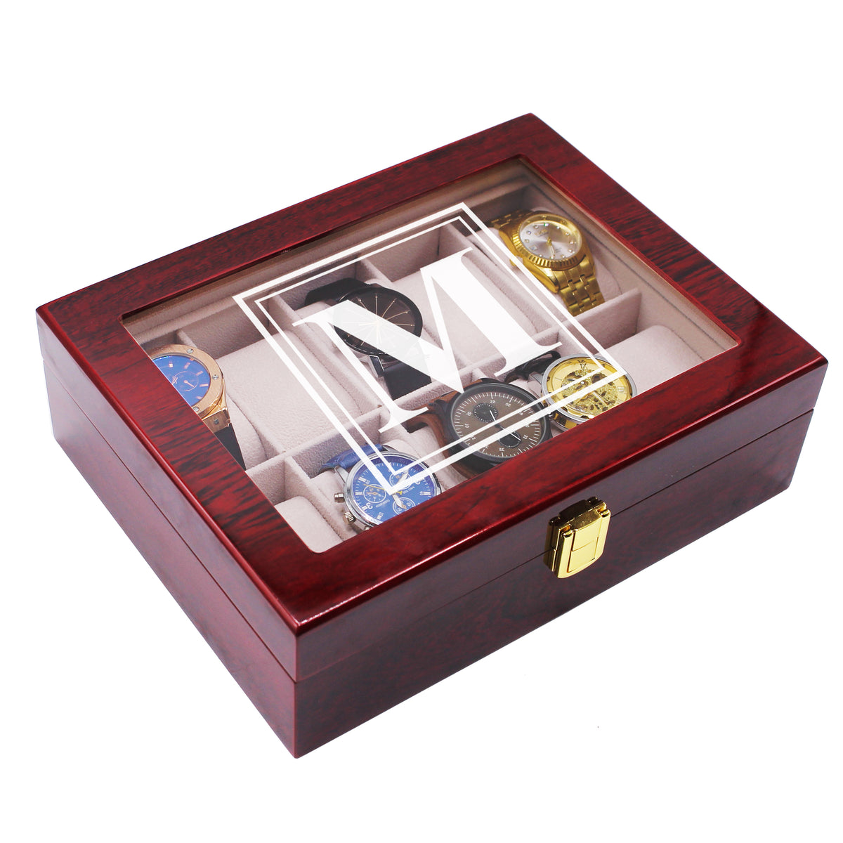 Custom Personalized Watch Storage Box Glass Display Case for Men, Him, Husband - Engraved and Monogrammed