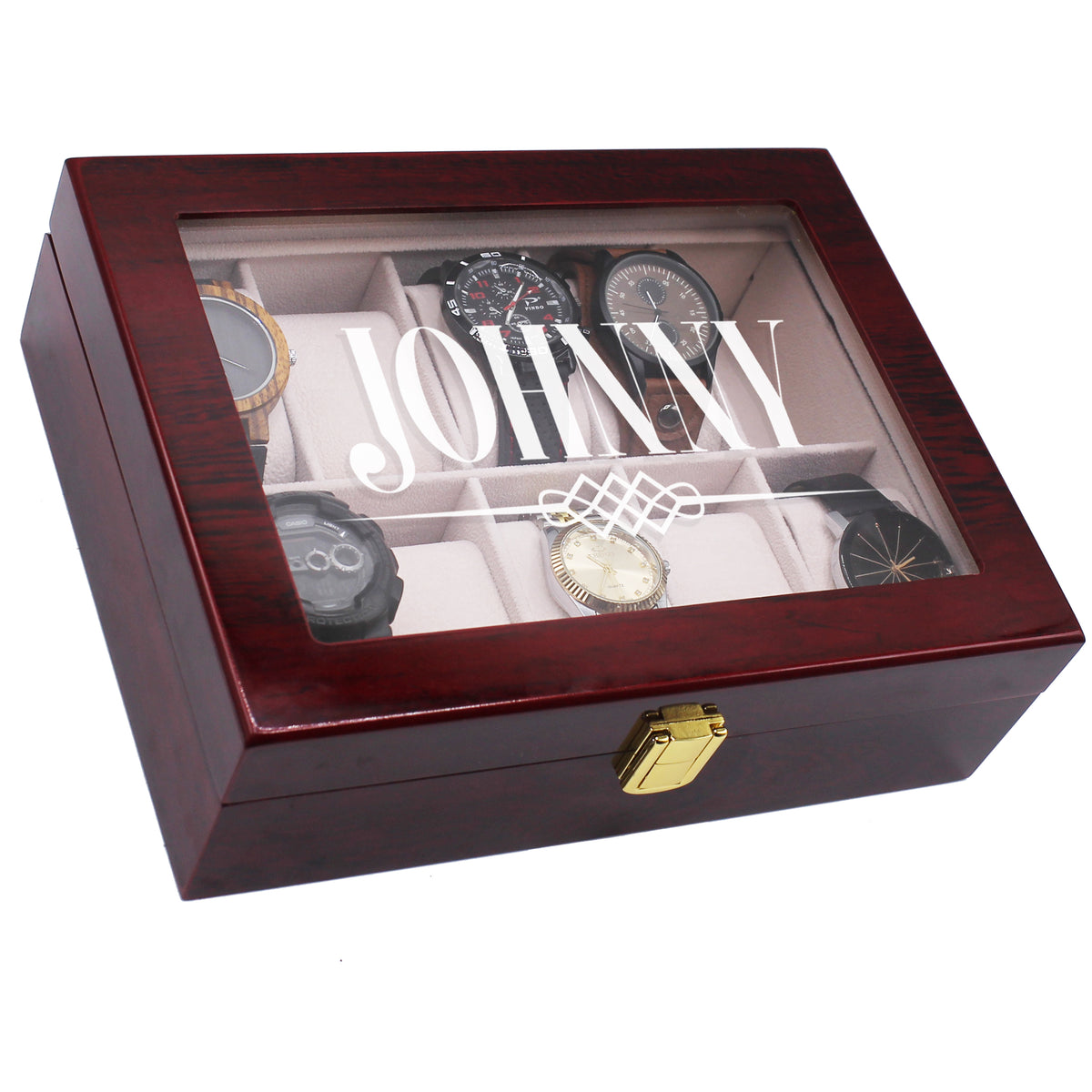 Engraved 10 Slot Watch Box for Men - Custom Personalized Gifts for Him, Husband, Boyfriend