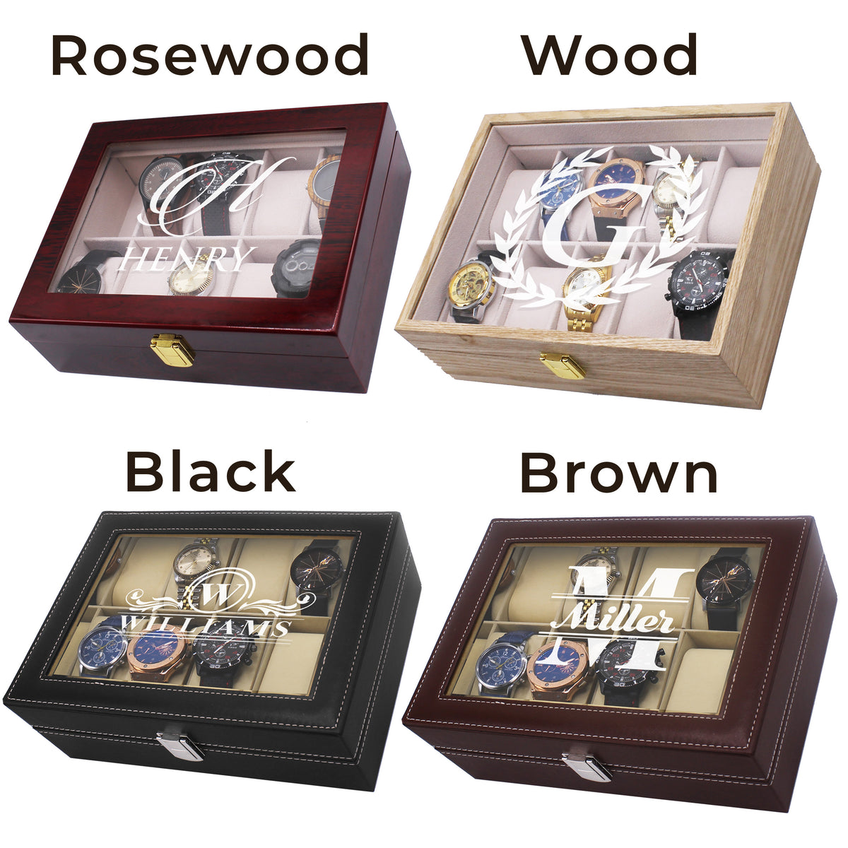 Engraved 10 Slot Watch Box for Men - Custom Personalized Gifts for Him, Husband, Boyfriend