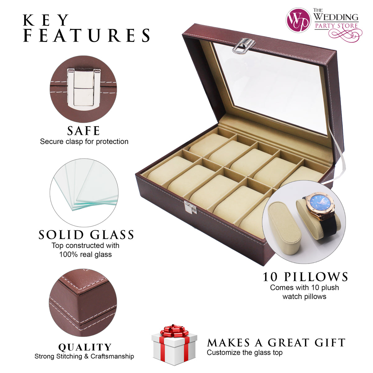 Engraved 10 Slot Watch Box for Men - Custom Personalized Gifts for Him, Husband, Boyfriend