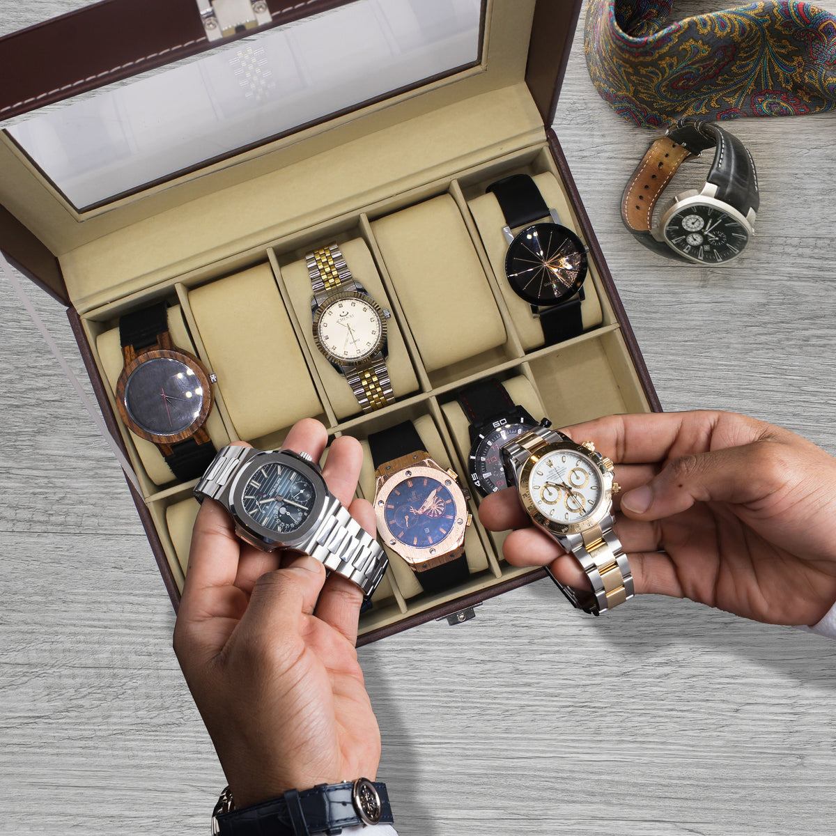 Engraved 10 Slot Watch Box for Men - Custom Personalized Gifts for Him, Husband, Boyfriend