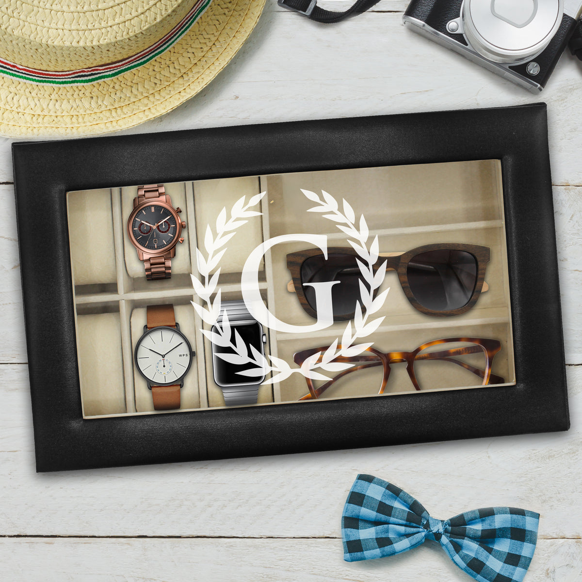Personalized Watch and Sunglasses Box - Custom Engraved Watch and Eyeglass Organizer Case