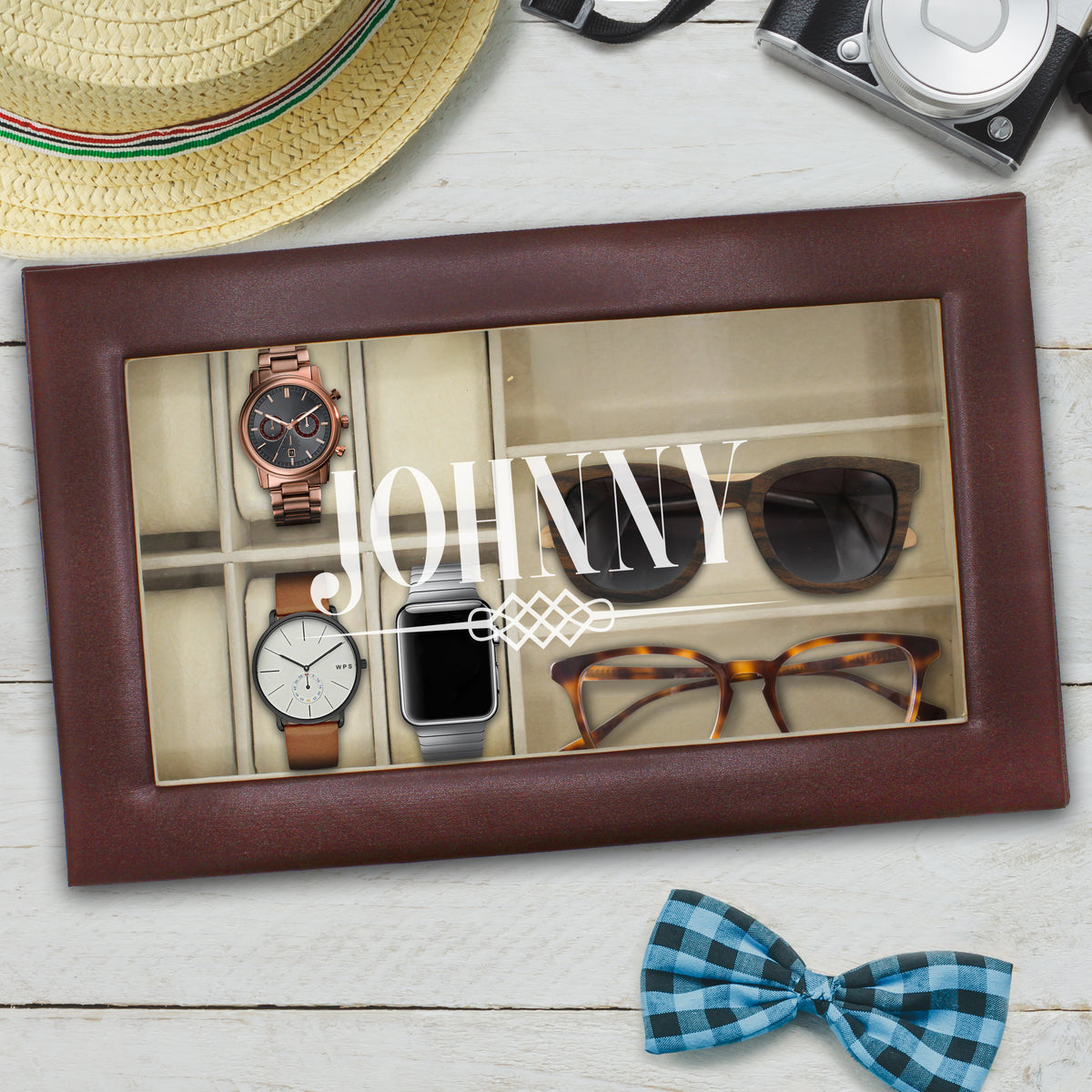 Personalized Watch and Sunglasses Box - Custom Engraved Watch and Eyeglass Organizer Case