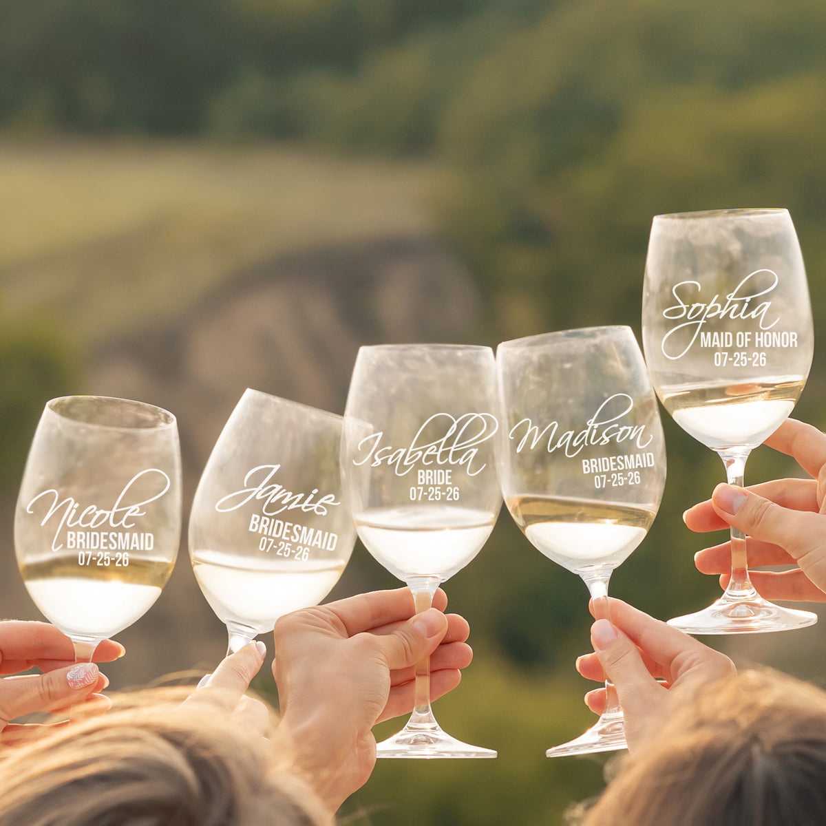 Personalized Wine Glasses with Stem for Bridesmaid, Bride
