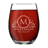 Monogrammed Stemless Wine Glass - Bridesmaid Maid of Honor Wedding Party Gift