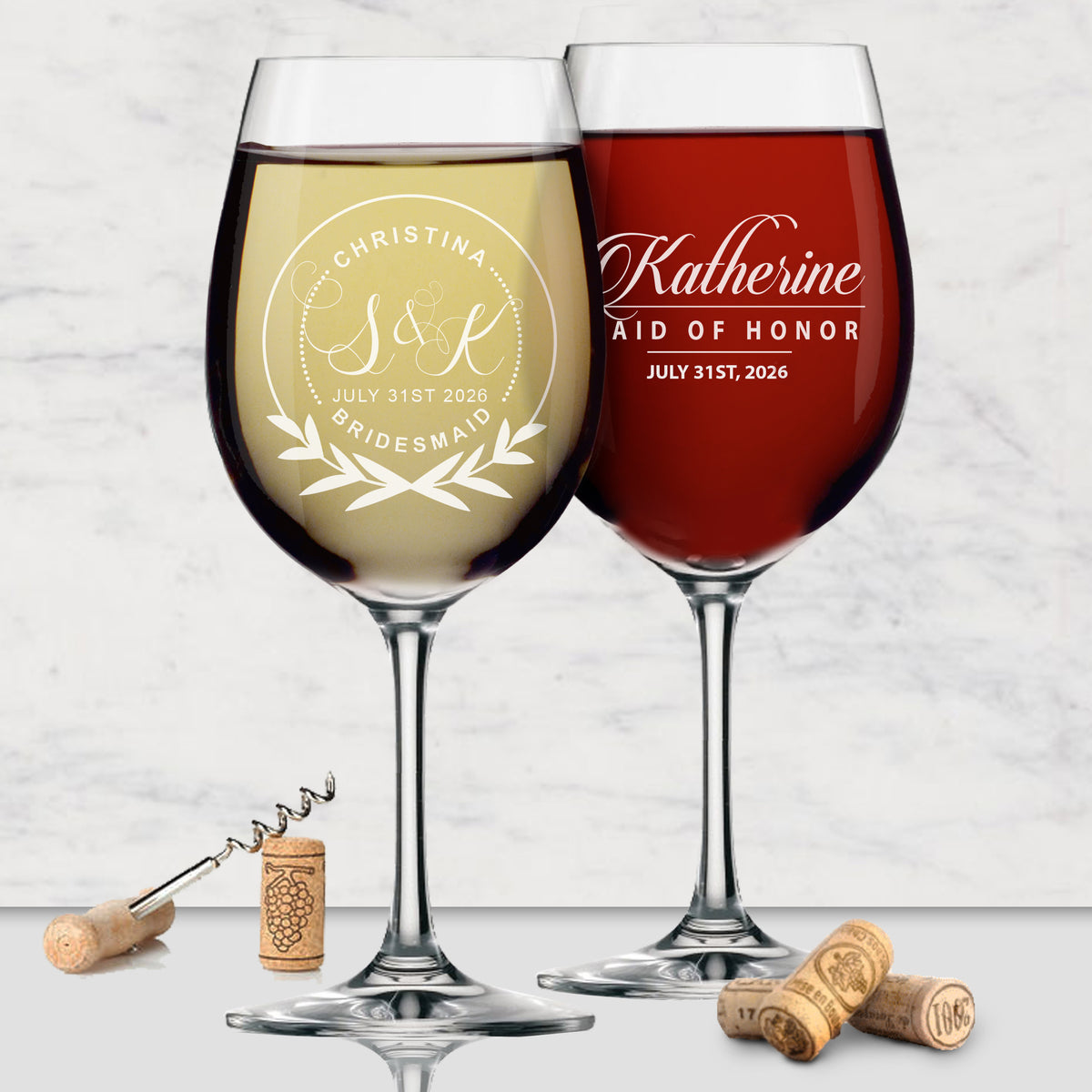 Personalized Bridesmaids Wedding Party Wine Glasses with Stem