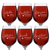 Personalized Wine Glasses with Stem for Bridesmaid, Bride