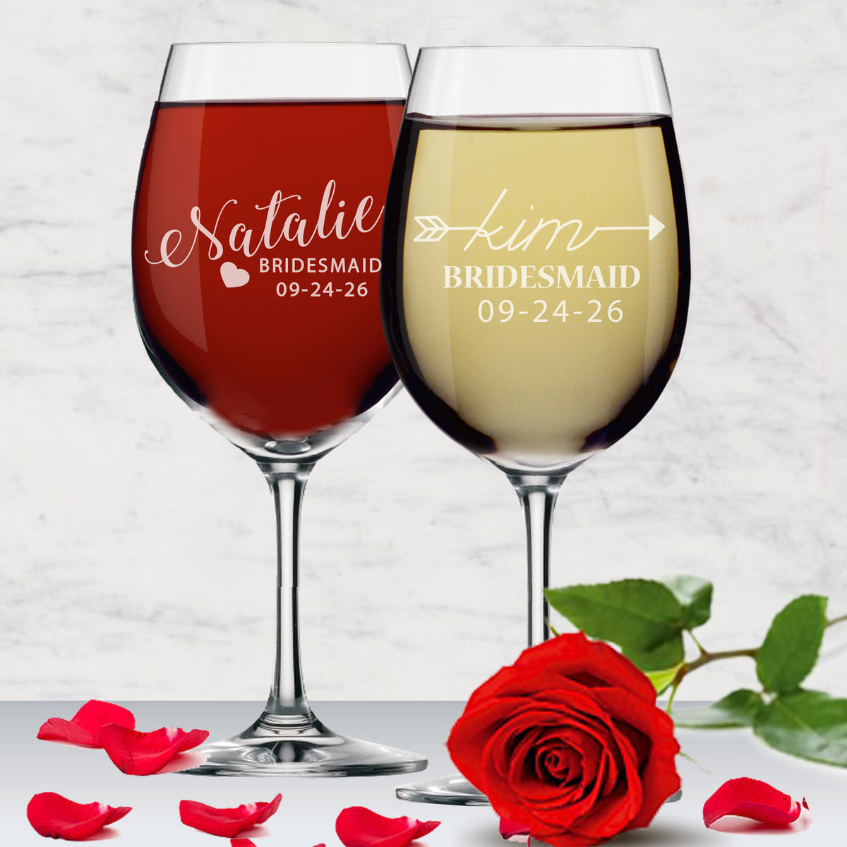Personalized Wine Glasses with Stem for Bridesmaid, Bride