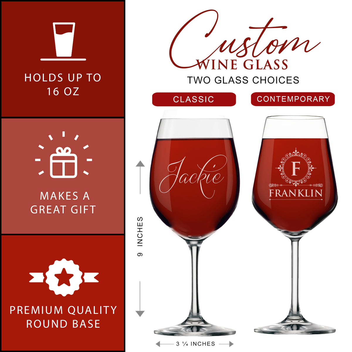 Personalized 16 oz Wine Glass with Stem with Name and Initial